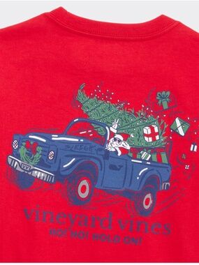 NWT Vineyard Vines Boys HO HO HOLD ON Long Sleeve Red T-Shirt -Size M (12-14)